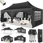 10x20 Pop Up Canopy Ez Up Frame Upgraded with 6 Sidewalls, Black in Black