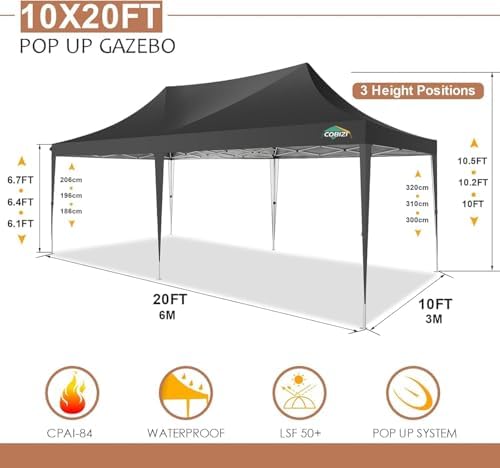 10x20 Pop Up Canopy Ez Up Frame Upgraded with 6 Sidewalls, Black in Black, alternate view 2