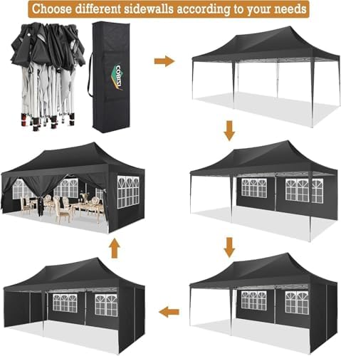 10x20 Pop Up Canopy Ez Up Frame Upgraded with 6 Sidewalls, Black in Black, alternate view 3