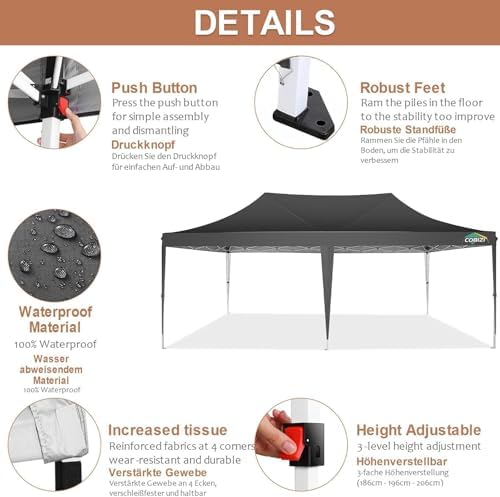10x20 Pop Up Canopy Ez Up Frame Upgraded with 6 Sidewalls, Black in Black, alternate view 5