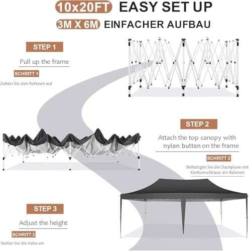 10x20 Pop Up Canopy Ez Up Frame Upgraded with 6 Sidewalls, Black in Black, alternate view 6