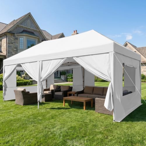 10x20 Pop up Canopy Privacy Tent with Sidewalls & Mesh Window White