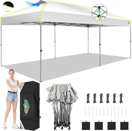 10x20 Pop Up Canopy Tent, Commercial Instant Tent for Wedding, Parties with 3 Adjustable Height, Outdoor Ez Up