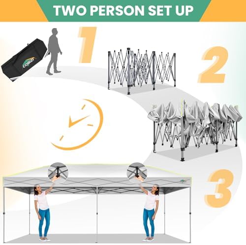 10x20 Pop Up Canopy Tent, Commercial Instant Tent for Wedding, Parties with 3 Adjustable Height, Outdoor Ez Up, alternate
