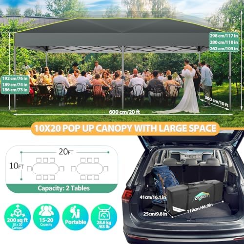 10x20 Pop Up Canopy Tent Ez Up Commercial Outdoor Canopy Wedding Party Tents with Center Lock Instant Folding, alternate view