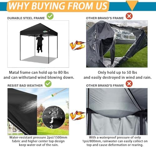10x20 Pop Up Canopy Tent, Heavy Duty Canopy(Black Gray No Sidewalls), alternate view 3