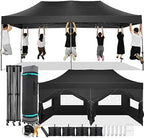 10x20 Pop Up Canopy Tent, Heavy Duty Canopy(Black with 6 Sidewalls)