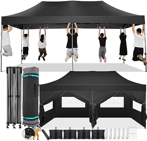 10x20 Pop Up Canopy Tent, Heavy Duty Canopy(Black with 6 Sidewalls)