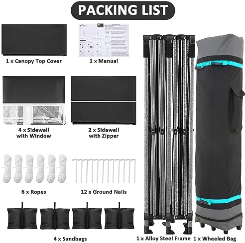 10x20 Pop Up Canopy Tent, Heavy Duty Canopy(Black with 6 Sidewalls), alternate view 6