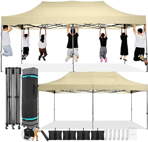 10x20 Pop Up Canopy Tent, Heavy Duty Canopy(Khaki Gray No Sidewalls)