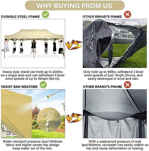 10x20 Pop Up Canopy Tent, Heavy Duty Canopy(Khaki Gray No Sidewalls), alternate view 3