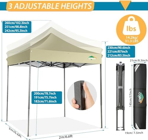 10x20 Pop Up Canopy Tent, Heavy Duty Canopy(Khaki White No Sidewalls), alternate view 2
