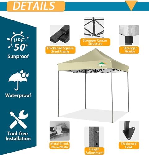 10x20 Pop Up Canopy Tent, Heavy Duty Canopy(Khaki White No Sidewalls), alternate view 3