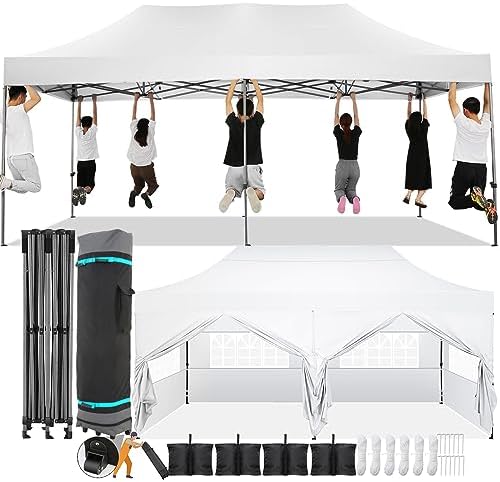10x20 Pop Up Canopy Tent, Heavy Duty Canopy(White with 6 Sidewalls)