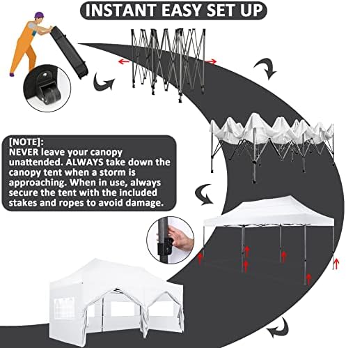10x20 Pop Up Canopy Tent, Heavy Duty Canopy(White with 6 Sidewalls), alternate view 5