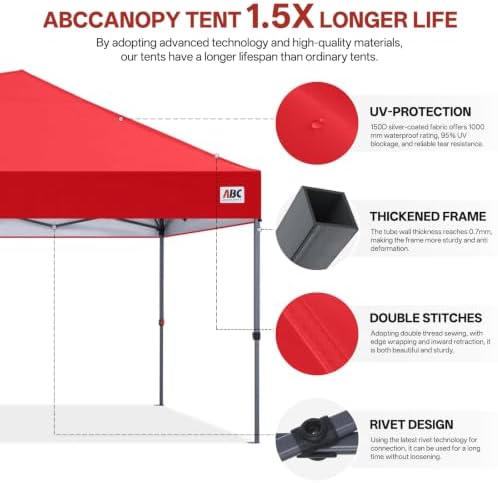 10x20 Pop Up Canopy Tent, Heavy Duty Weather Protection, Red in Red, alternate view 5