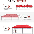 10x20 Pop Up Canopy Tent, Heavy Duty Weather Protection, Red in Red, alternate view 7
