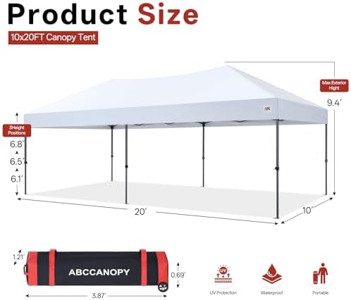 10x20 Pop Up Canopy Tent, Heavy Duty Weather Protection, White in White, alternate view 3