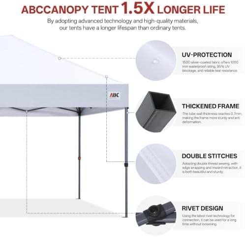 10x20 Pop Up Canopy Tent, Heavy Duty Weather Protection, White in White, alternate view 5