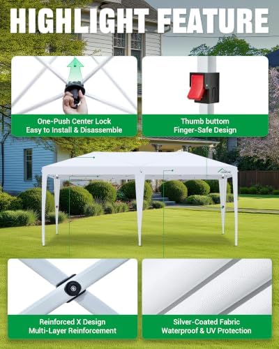 10x20 Pop Up Canopy Tent One Push Easy Setup Outdoor Party, White in White, alternate view 2