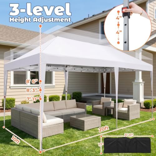 10x20 Pop up Canopy Tent Outdoor Gazebo Carpas para Fiestas White, alternate view 2