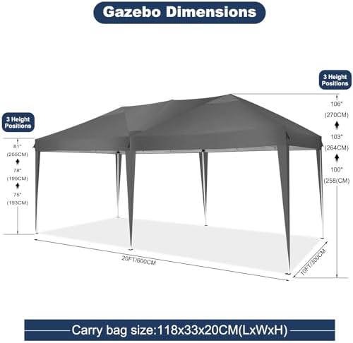 10x20 Pop Up Canopy Tent Party Tents for Parties Weddings Backyard Waterproof Outdoor Commercial Instant Canopy, alternate