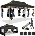10x20 Pop Up Canopy Tent, Upgraded Thickened Hexagonal Legs, Black in Black