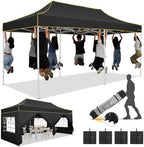 10x20 Pop Up Canopy Tent, Upgraded Thickened Hexagonal Legs, Black in Black
