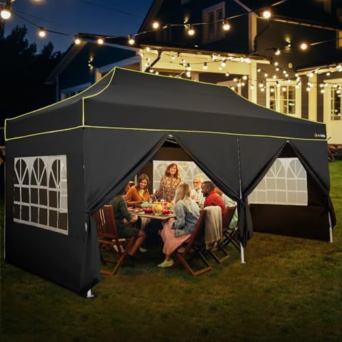 10x20 Pop Up Canopy Tent, Upgraded Thickened Hexagonal Legs, Black in Black, alternate view 2