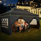 10x20 Pop Up Canopy Tent, Upgraded Thickened Hexagonal Legs, Black in Black, alternate view 2
