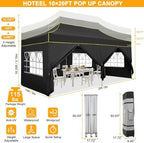 10x20 Pop Up Canopy Tent, Upgraded Thickened Hexagonal Legs, Black in Black, alternate view 3