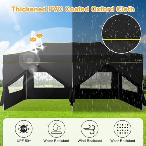 10x20 Pop Up Canopy Tent, Upgraded Thickened Hexagonal Legs, Black in Black, alternate view 4