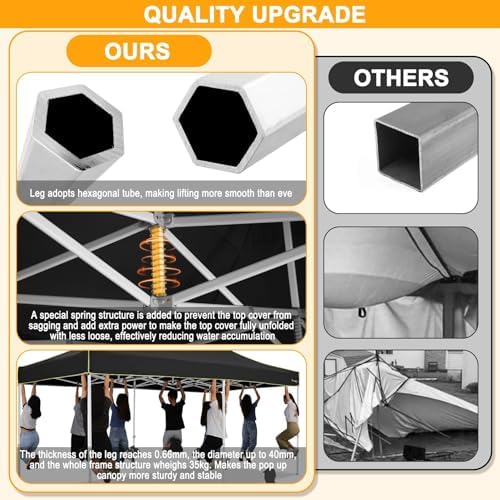 10x20 Pop Up Canopy Tent, Upgraded Thickened Hexagonal Legs, Black in Black, alternate view 5