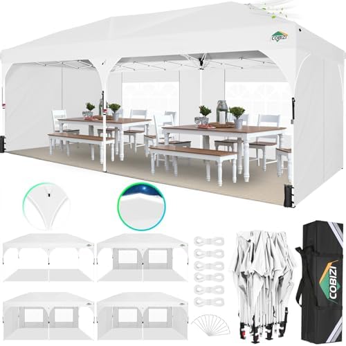 10x20 Pop up Canopy Tent with 4 Sidewalls Outdoor Canopy Tent for Party with Push Center Lock & Air Vent