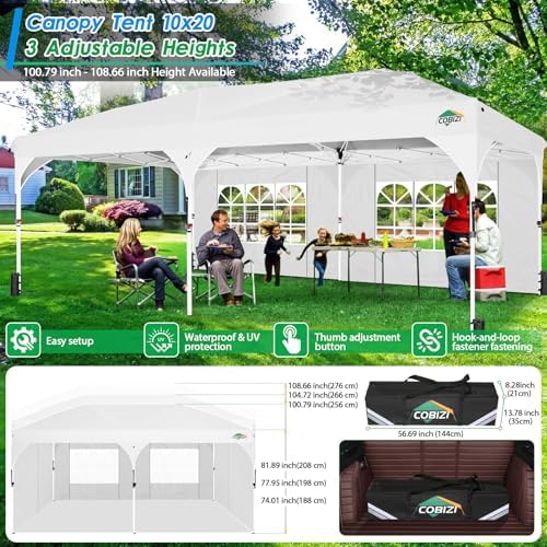 10x20 Pop up Canopy Tent with 4 Sidewalls Outdoor Canopy Tent for Party with Push Center Lock & Air Vent, alternate view 4