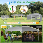 10x20 Pop up Canopy Tent with 4 Sidewalls Outdoor Canopy Tent for Party with Push Center Lock & Air Vent, alternate view 2