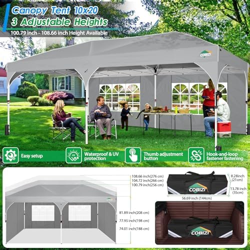 10x20 Pop up Canopy Tent with 4 Sidewalls Outdoor Canopy Tent for Party with Push Center Lock & Air Vent, alternate view 4
