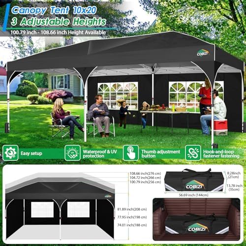 10x20 Pop up Canopy Tent with 4 Sidewalls Outdoor Canopy Tent for Party with Push Center Lock & Air Vent, alternate view 4