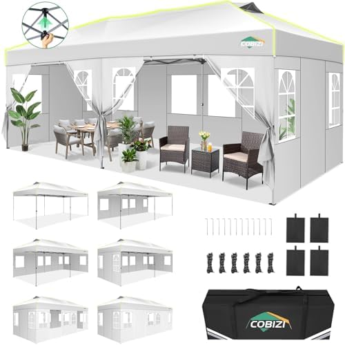 10x20 Pop Up Canopy Tent with 6 Removable Sidewalls, Outdoor, White in White