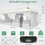 10x20 Pop Up Canopy Tent with 6 Removable Sidewalls, Outdoor, White in White, alternate view 2