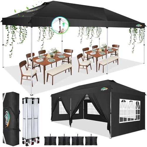 10x20 Pop Up Canopy Tent with 6 Removable Sidewalls, Waterproof & UV 50+ Easy Up Canopy, Commercial Gazebo with