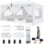 10x20 Pop Up Canopy Tent with 6 Removable Sidewalls, White, 10x20 in White