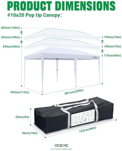 10x20 Pop Up Canopy Tent with 6 Removable Sidewalls, White, 10x20 in White, alternate view 2