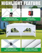 10x20 Pop Up Canopy Tent with 6 Removable Sidewalls, White, 10x20 in White, alternate view 3
