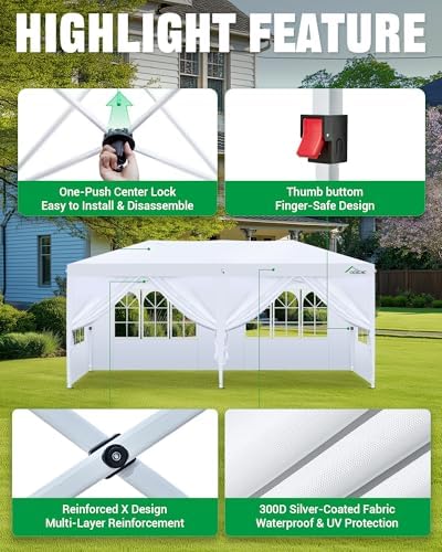 10x20 Pop Up Canopy Tent with 6 Removable Sidewalls, White, 10x20 in White, alternate view 3