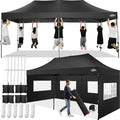 10x20 Pop Up Canopy Tent with 6 Sidewalls, Heavy Duty Canopy, Black in Black