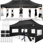 10x20 Pop Up Canopy Tent with 6 Sidewalls, Heavy Duty Canopy, Black in Black