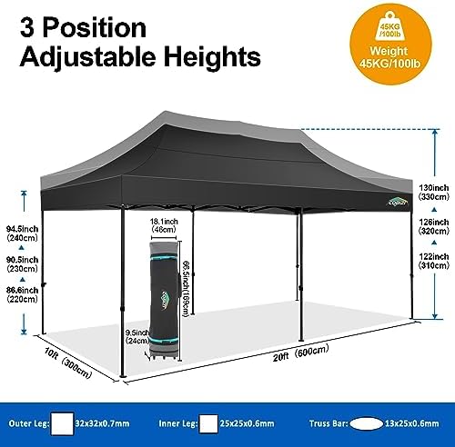 10x20 Pop Up Canopy Tent with 6 Sidewalls, Heavy Duty Canopy, Black in Black, alternate view 2
