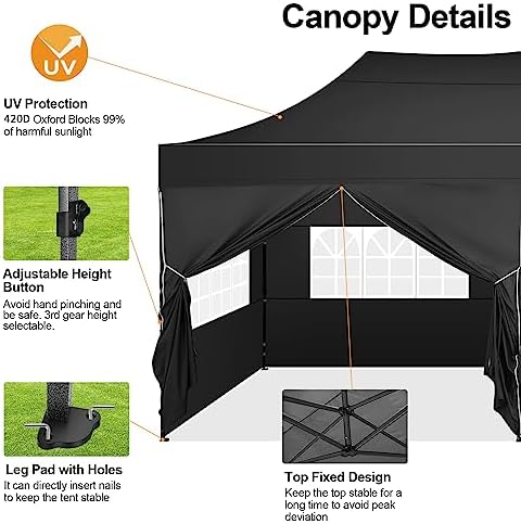 10x20 Pop Up Canopy Tent with 6 Sidewalls, Heavy Duty Canopy, Black in Black, alternate view 5