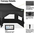 10x20 Pop Up Canopy Tent with 6 Sidewalls, Heavy Duty Canopy, Black in Black, alternate view 6